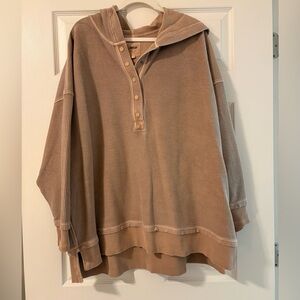 Aerie Tan Ribbed Button-Up Pullover